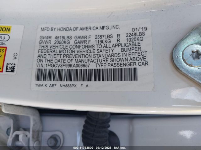 1HGCV3F99KA006657 Honda Accord Hybrid Touring