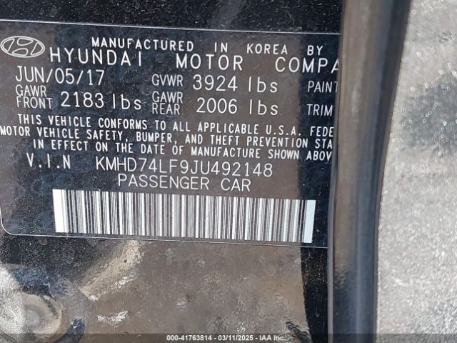 KMHD74LF9JU492148 Hyundai ELANTRA SE