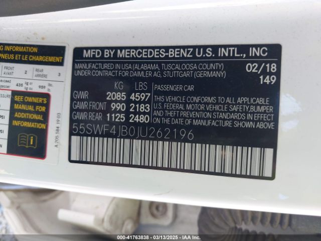 55SWF4JB0JU262196 Mercedes-Benz C 300