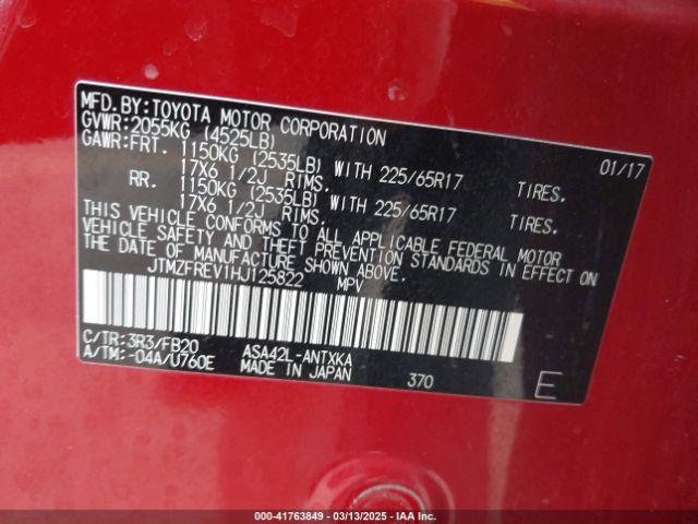 JTMZFREV1HJ125822 Toyota RAV4 LE