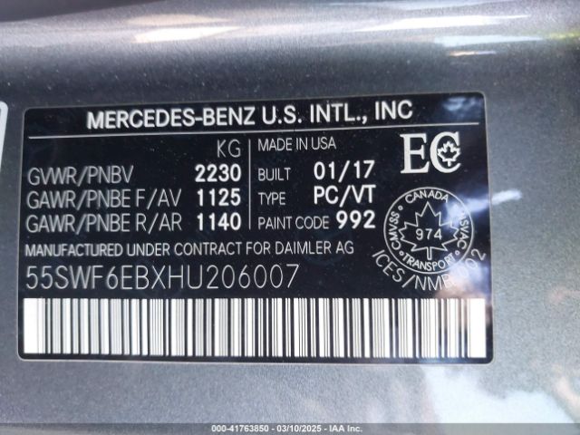 2017 MERCEDES-BENZ AMG C 43 55SWF6EBXHU206007 Photo 8