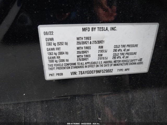 7SAYGDEF9NF529882 Tesla 2022