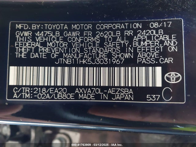 JTNB11HK5J3031967 Toyota CAMRY SE
