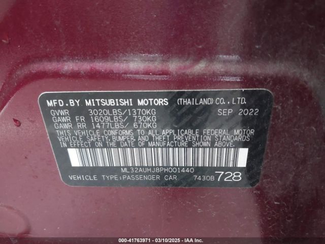 ML32AUHJ8PH001440 Mitsubishi Mirage Es/le