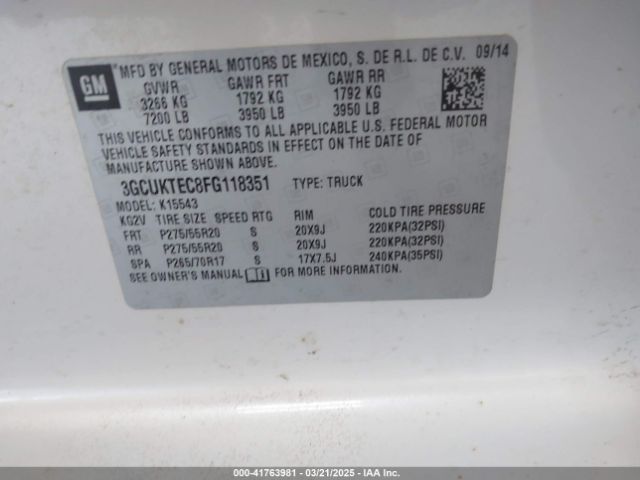 3GCUKTEC8FG118351 Chevrolet Silverado 1500 High Country