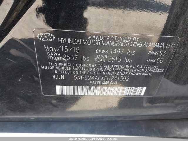 Hyundai SONATA SE 2015 5NPE24AFXFH241392 Image 9