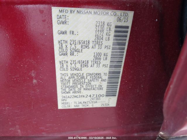 5N1AZ2MG3FN247100 Nissan MURANO SL