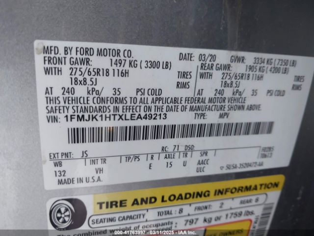 1FMJK1HTXLEA49213 Ford Expedition Xlt Max