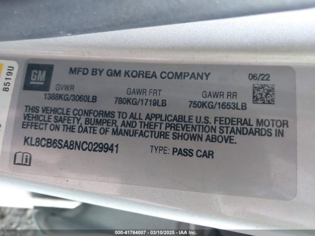 KL8CB6SA8NC029941 Chevrolet Spark Fwd Ls Automatic