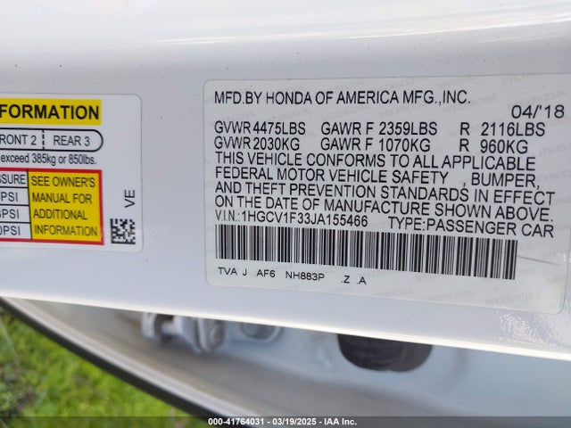 1HGCV1F33JA155466 Honda Accord Sport
