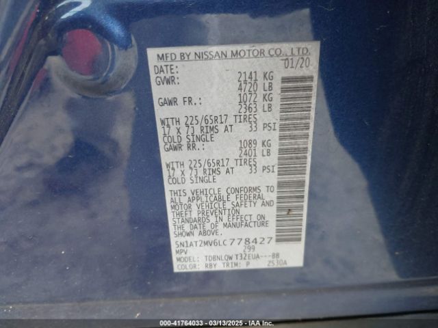 5N1AT2MV6LC778427 Nissan Rogue Sv Intelligent Awd