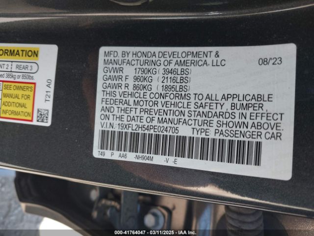 19XFL2H54PE024705 Honda Civic Lx