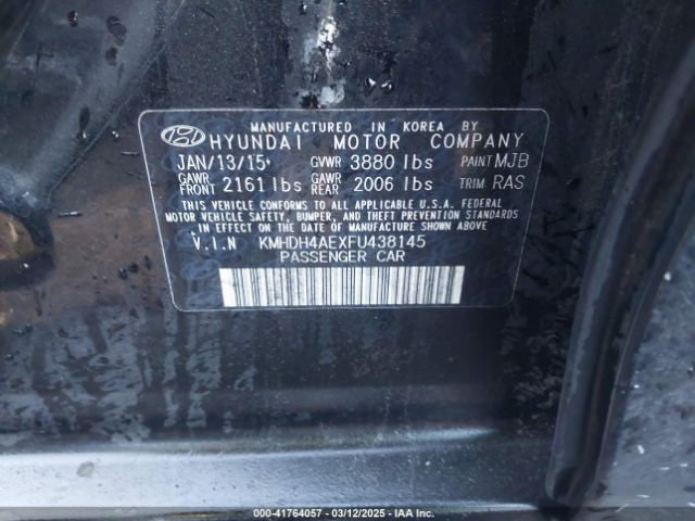 KMHDH4AEXFU438145 Hyundai ELANTRA SE