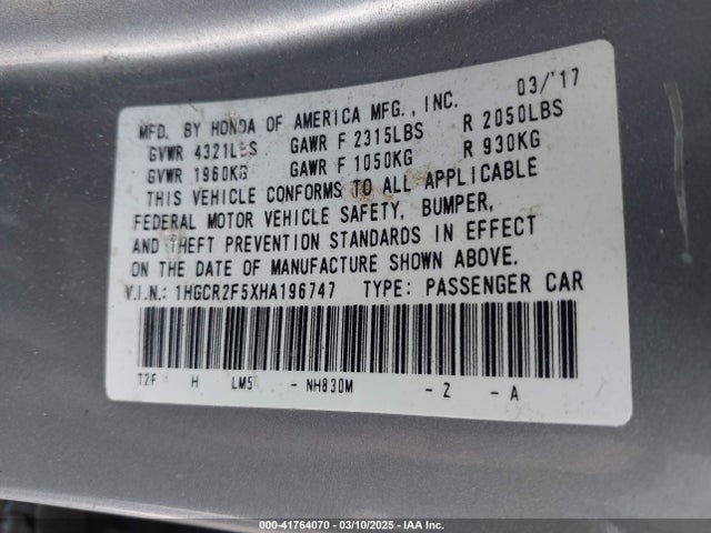 1HGCR2F5XHA196747 Honda Accord Sport