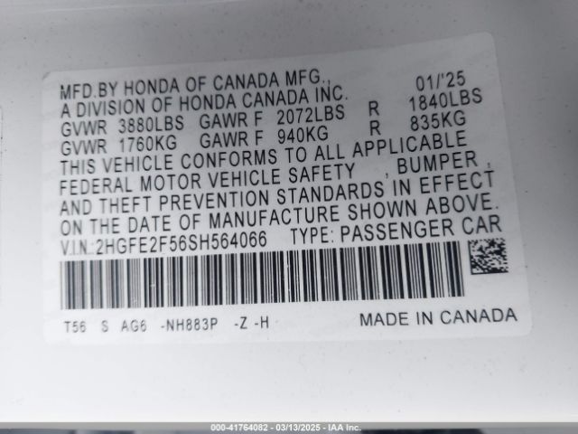 2HGFE2F56SH564066 Honda Civic Sport