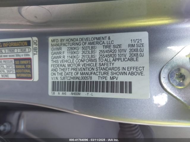 5J8TC2H89NL000578 Acura RDX