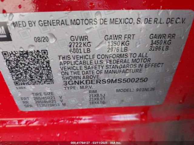 3GNKBERS9MS500250 Chevrolet Blazer Fwd Rs