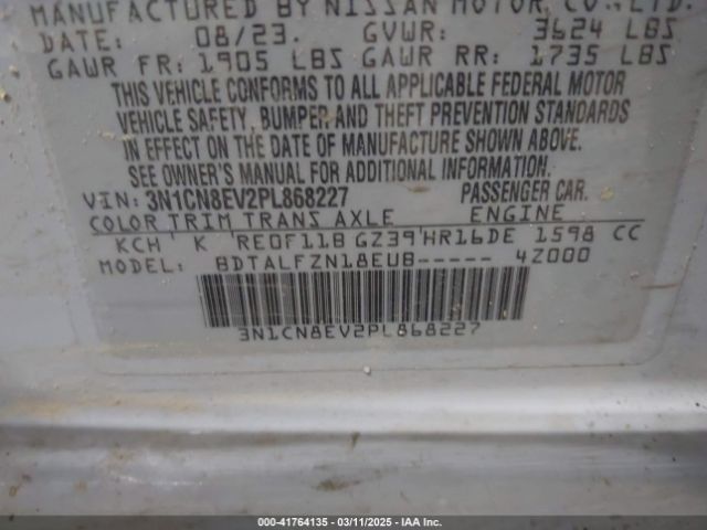 3N1CN8EV2PL868227 Nissan Versa 1.6 Sv Xtronic Cvt
