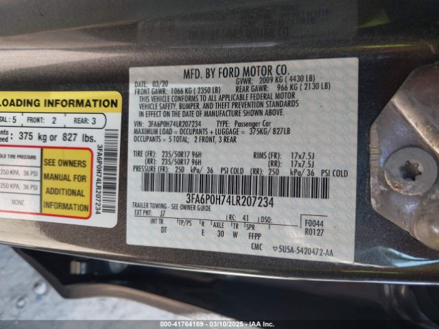 3FA6P0H74LR207234 Ford FUSION SE