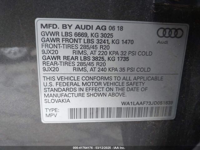 WA1LAAF73JD051839 Audi Q7 3.0t Premium