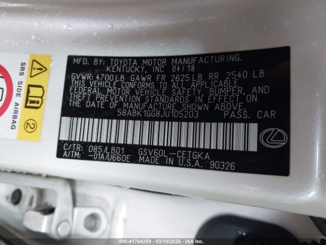 58ABK1GG8JU105203 Lexus ES 350