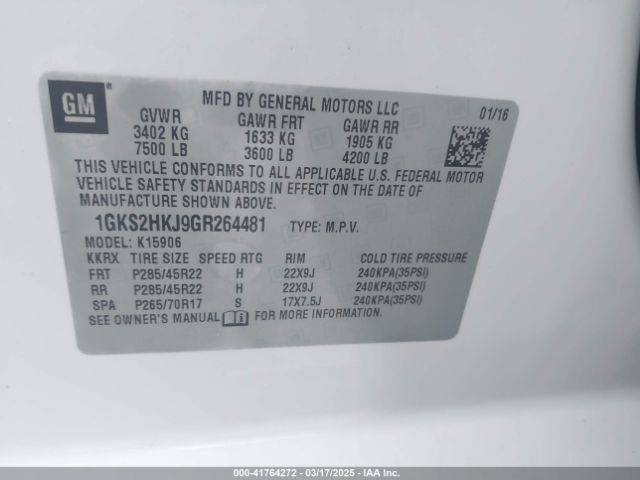 1GKS2HKJ9GR264481 GMC YUKON XL DENALI
