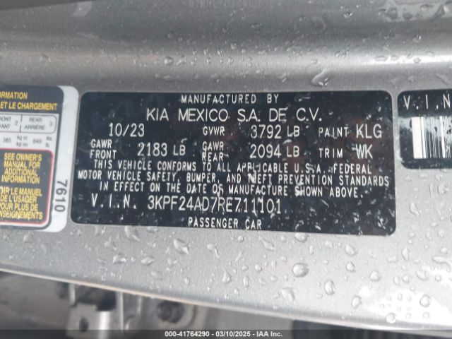 3KPF24AD7RE711101 KIA Forte Lxs