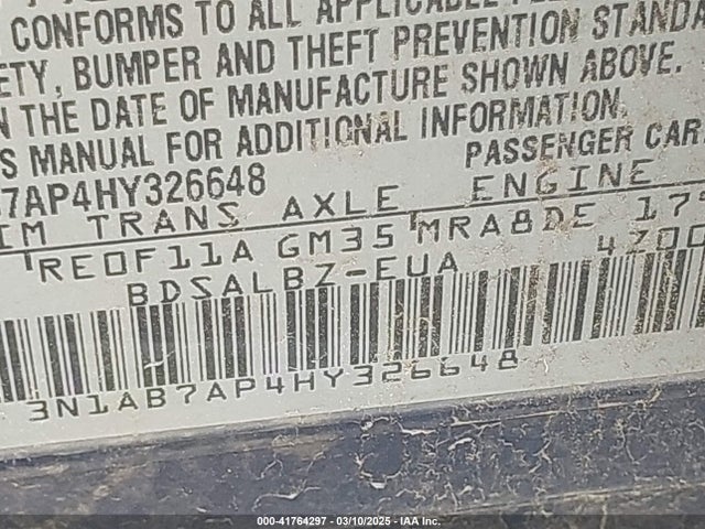 3N1AB7AP4HY326648 Nissan SENTRA S