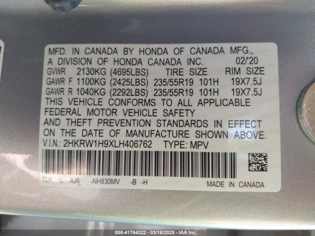 2HKRW1H9XLH406762 Honda Cr-v 2wd Touring