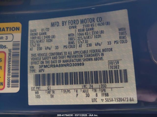 3FMCR9A69NRD30989 Ford Bronco Sport