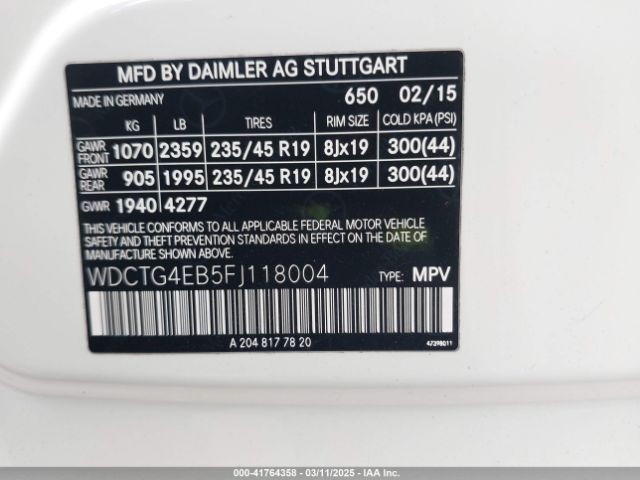WDCTG4EB5FJ118004 Mercedes-Benz GLA 250