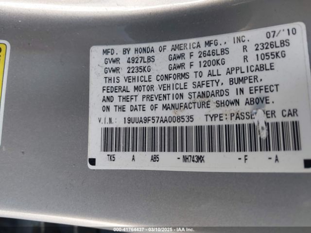 2010 ACURA TL 19UUA9F57AA008535 Photo 8