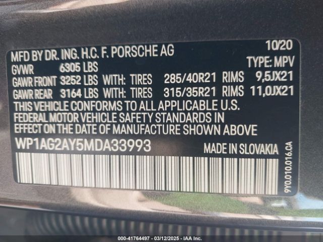 2021 PORSCHE CAYENNE WP1AG2AY5MDA33993 Photo 8