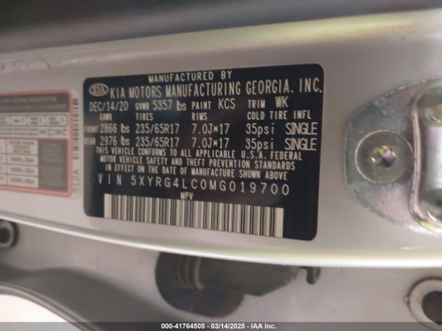 5XYRG4LC0MG019700 KIA SORENTO LX