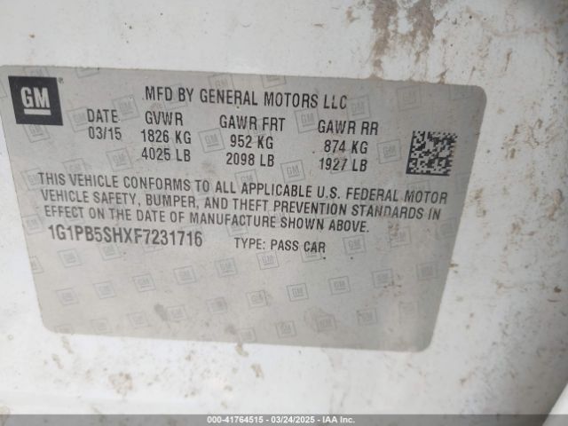 1G1PB5SHXF7231716 Chevrolet Cruze Ls Manual