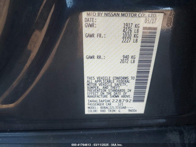 Nissan Altima 2.5 Sv 2017 1N4AL3AP1HC228792 Image 9