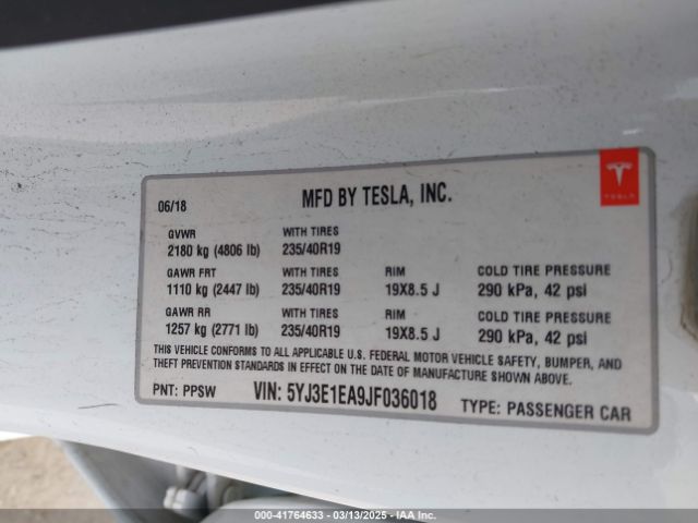 2018 TESLA MODEL 3 5YJ3E1EA9JF036018 Photo 8