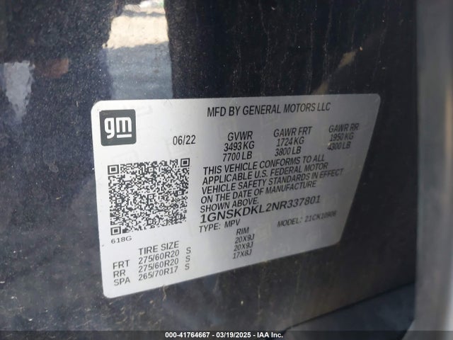 1GNSKDKL2NR337801 Chevrolet Suburban 4wd Z71