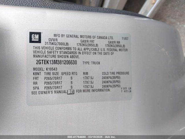 2008 GMC SIERRA 1500 2GTEK13M381206630 Photo 8