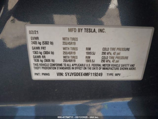 5YJYGDEE4MF119249 Tesla Model Y Long Range Dual Motor All-wheel Drive