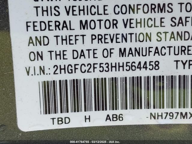 2HGFC2F53HH564458 Honda Civic Lx