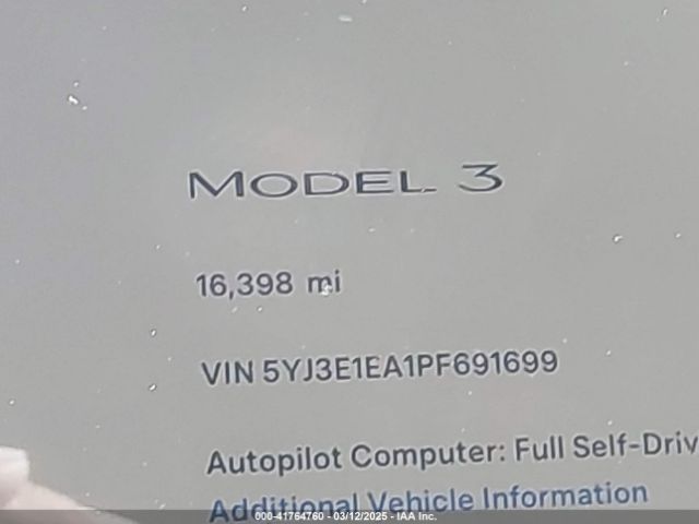 5YJ3E1EA1PF691699 Tesla Model 3 Rear-wheel Drive