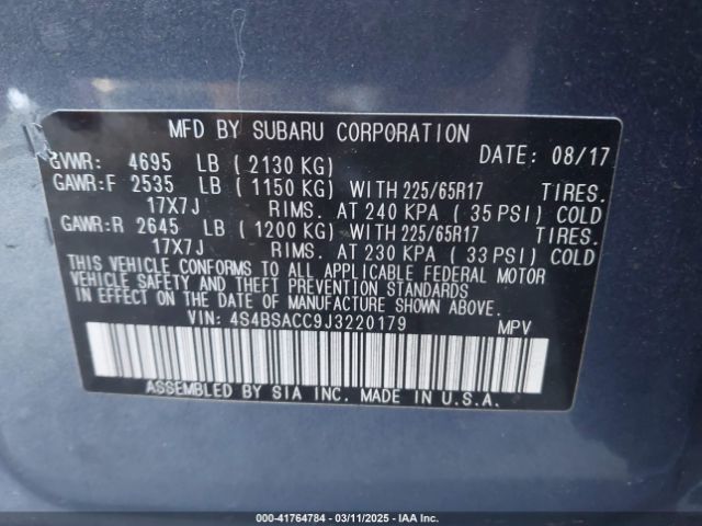 4S4BSACC9J3220179 Subaru Outback 2.5i Premium