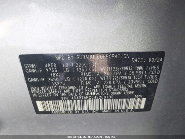 2024 SUBARU OUTBACK 4S4BTAPC0R3269130 Photo 8