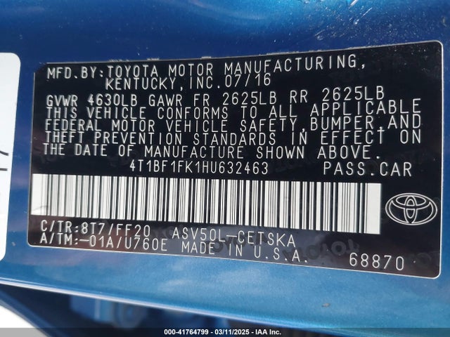 Toyota CAMRY SE 2017 4T1BF1FK1HU632463 Image 9