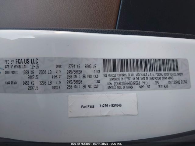 2C4RC1GG4HR500560 Chrysler Pacifica Limited
