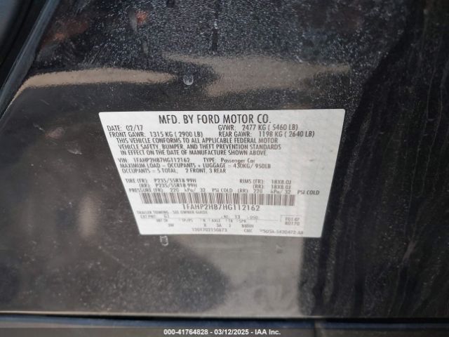 1FAHP2H87HG112162 Ford TAURUS SEL