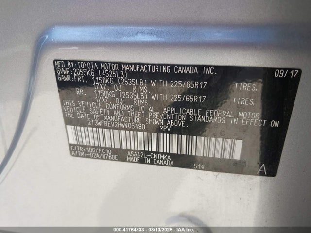 2T3WFREV2HW405480 Toyota Rav4 Xle