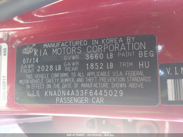 KNADN4A33F6445029 KIA Rio Sx