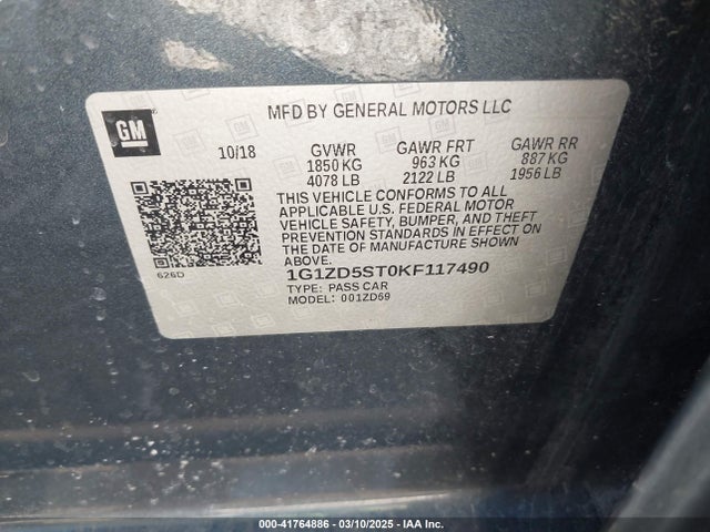 1G1ZD5ST0KF117490 Chevrolet MALIBU LT